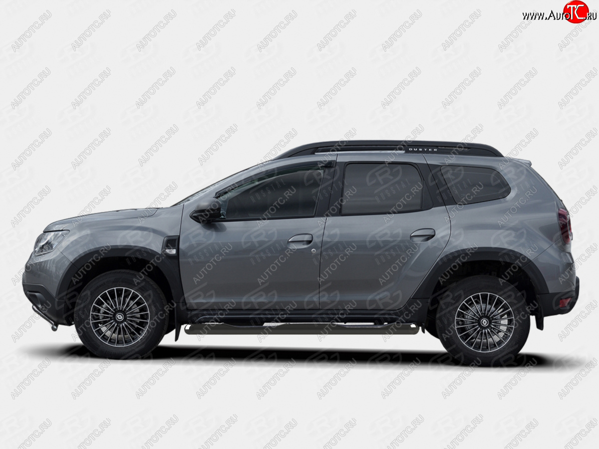 15 899 р. Защита порогов (Ø76 мм, с проступью) SLITKOFF  Renault Duster  HM (2021-2024) рестайлинг (срез на торцах 45°, порошковая окраска в цвет черный)  с доставкой в г. Кемерово