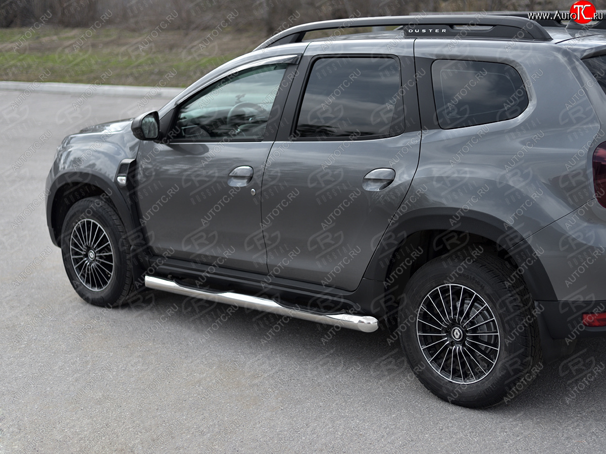 12 649 р. Защита порогов (Ø76 мм, с проступью) Russtal Renault Duster HM рестайлинг (2021-2024) (срез на торцах 45°, полированная нержавейка)  с доставкой в г. Кемерово