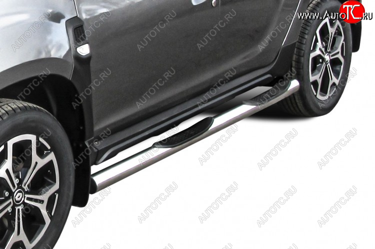 17 699 р. Защита порогов Slitkoff (Ø76 мм, с проступями)  Renault Duster  HM (2021-2024) рестайлинг (Полированная нержавейка)  с доставкой в г. Кемерово