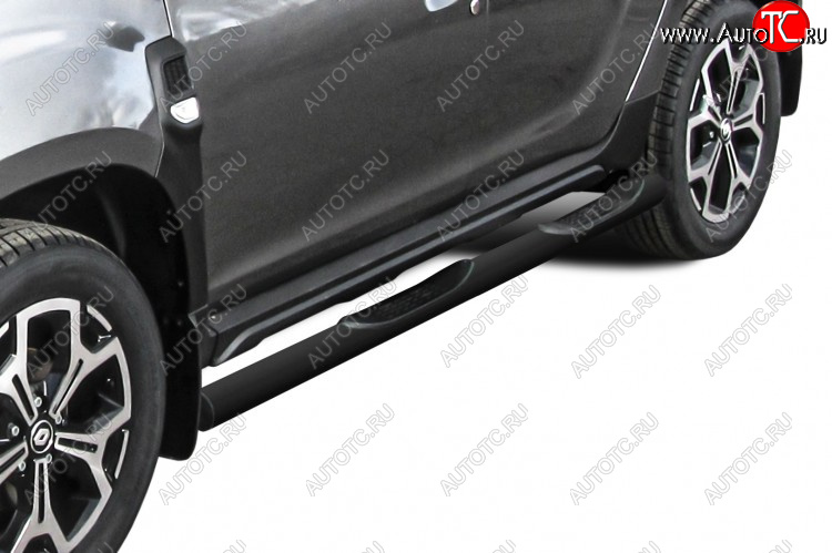 12 399 р. Защита порогов Slitkoff (Ø76 мм, с проступями)  Renault Duster  HM (2021-2024) рестайлинг (СТаль окрашенная, цвет черный)  с доставкой в г. Кемерово