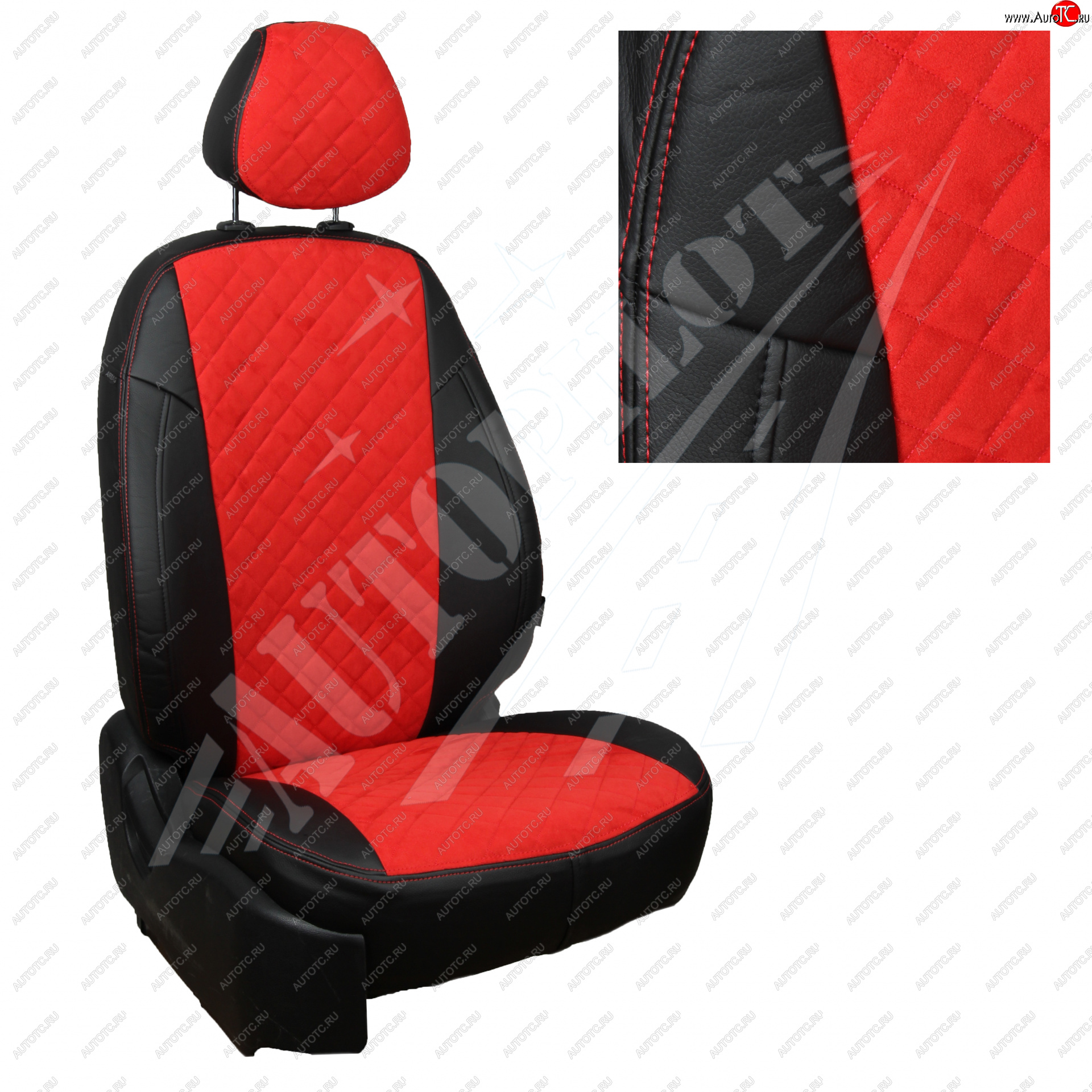 14 249 р. Чехлы сидений AUTOPILOT Алькантара Ромб (задняя спинка 40/60)  Renault Duster  HM (2021-2024) рестайлинг (Черный + Красный)  с доставкой в г. Кемерово