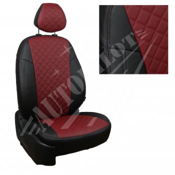 Чехлы сидений AUTOPILOT Экокожа Ромб (40/60, 2 П- и 3 Г-образных подголовника) Renault Duster  HM (2021-2024) рестайлинг (Черный + Бордовый)