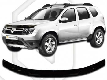 1 899 р. Дефлектор капота CA-Plastic Renault Duster HS рестайлинг (2015-2021) (серия Classic черный, Без надписи)  с доставкой в г. Кемерово. Увеличить фотографию 2