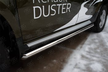 19 549 р. Защита порогов (Ø63 мм, нержавейка) SLITKOFF  Renault Duster  HS (2015-2021) рестайлинг (торцы со скосом 45°)  с доставкой в г. Кемерово. Увеличить фотографию 2