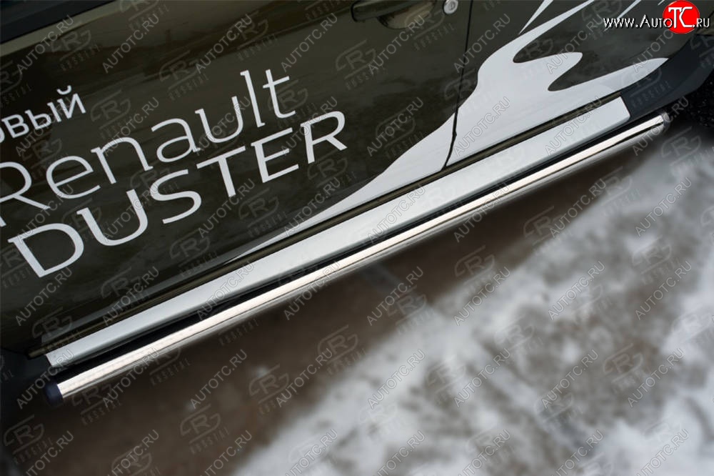 18 799 р. Защита порогов (Ø63 мм, нержавейка) SLITKOFF Renault Duster HS рестайлинг (2015-2021) (с пластиковыми заглушками)  с доставкой в г. Кемерово