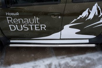 18 799 р. Защита порогов (Ø63 мм, нержавейка) SLITKOFF Renault Duster HS рестайлинг (2015-2021) (с пластиковыми заглушками)  с доставкой в г. Кемерово. Увеличить фотографию 2