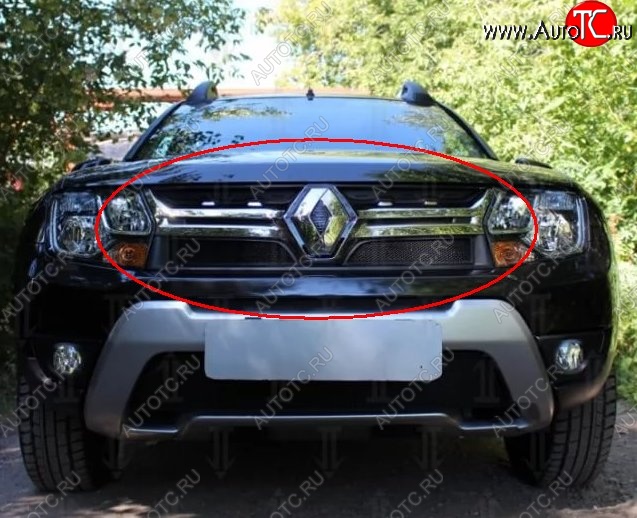 1 469 р. Сетка в решетку радиатора Russtal Renault Duster HS рестайлинг (2015-2021) (черная)  с доставкой в г. Кемерово