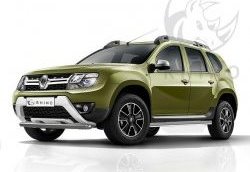 8 449 р. Защита переднего бампера (Ø63 мм, окрашенная) SLITKOFF  Renault Duster  HS (2015-2021) рестайлинг (серебро)  с доставкой в г. Кемерово. Увеличить фотографию 1