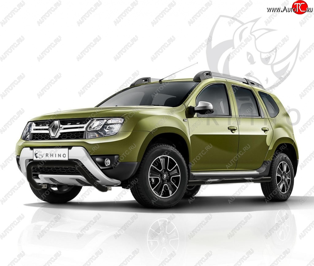 9 199 р. Защита переднего бампера (Ø63 мм волна, окрашенная) SLITKOFF  Renault Duster  HS (2015-2021) рестайлинг (черный муар)  с доставкой в г. Кемерово