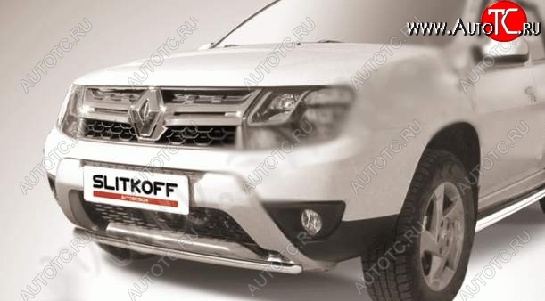 6 849 р. Защита переднего бампер Slitkoff  Renault Duster  HS (2015-2021) рестайлинг (Цвет: серебристый)  с доставкой в г. Кемерово