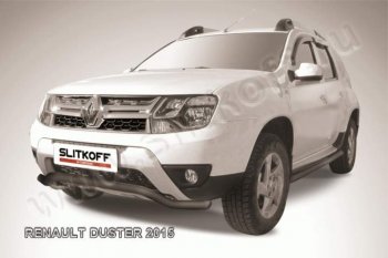 7 999 р. Защита переднего бампер (сталь окрашенная, волна 57 мм) Slitkoff  Renault Duster  HS (2015-2021) рестайлинг (Цвет: серебристый)  с доставкой в г. Кемерово. Увеличить фотографию 1