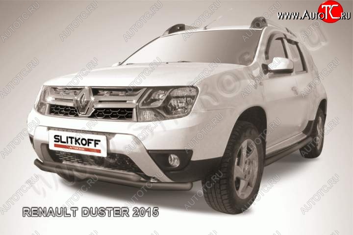 8 599 р. Защита переднего бампер Slitkoff  Renault Duster  HS (2015-2021) рестайлинг (Цвет: серебристый)  с доставкой в г. Кемерово