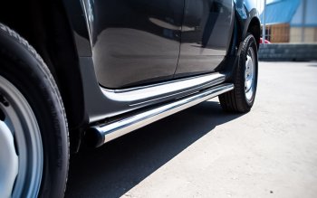 Защита порогов из круглой трубы диаметром 63 мм SLITKOFF v2 Renault Duster HS рестайлинг (2015-2021) (Сталь с полимерным покрытием. Цвет: серебристый)