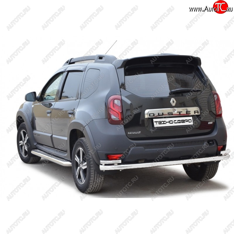 9 799 р. Защита заднего бампера ТехноСфера (Техно Сфера) (Ø63.5 мм)  Renault Duster  HS (2015-2021) рестайлинг (сталь с окраской, черный матовый)  с доставкой в г. Кемерово