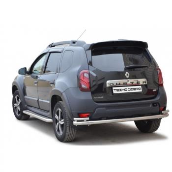 Защита заднего бампера ТехноСфера (Техно Сфера) (Ø63.5 мм с уголками) Renault Duster  HS (2015-2021) рестайлинг (полированная нержавейка)