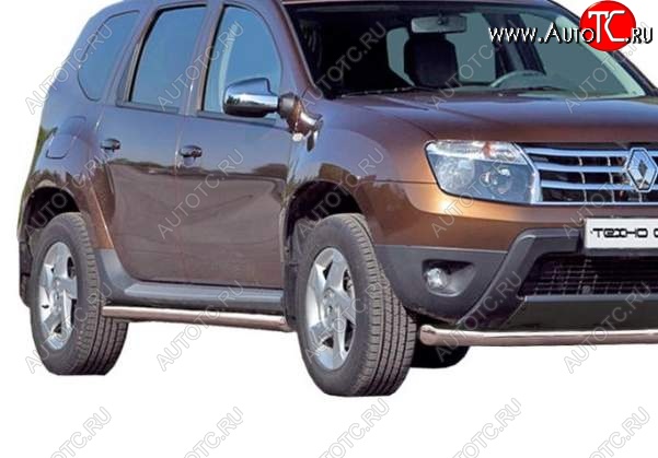 8 799 р. Защита порогов ТехноСфера (Техно Сфера) (Сталь с покрытием, 63.5 mm)  Renault Duster  HS (2010-2015) дорестайлинг (цвет: Серебристый)  с доставкой в г. Кемерово