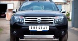 Защита переднего бампера (2 трубыØ63 и 42 мм, нержавейка) SLITKOFF Renault Duster  HS (2010-2015) дорестайлинг
