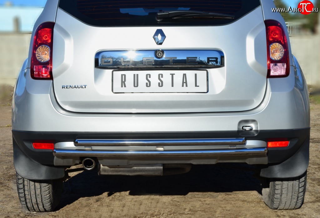 15 649 р. Защита заднего бампера (2 трубы Ø42 мм, нержавейка) SLITKOFF  Renault Duster  HS (2010-2015) дорестайлинг  с доставкой в г. Кемерово
