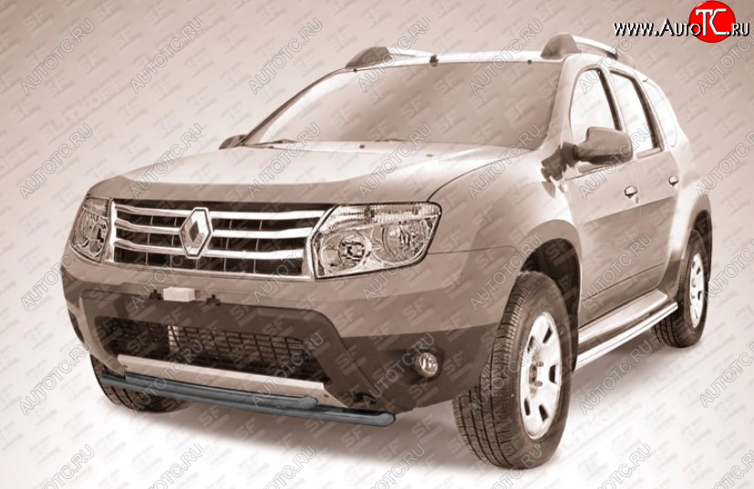 7 299 р. Защита переднего бампера Slitkoff (Ø 42+Ø 42, двойная).  Renault Duster  HS (2010-2015) дорестайлинг (Сталь с полимерным покрытием. Цвет: черный)  с доставкой в г. Кемерово