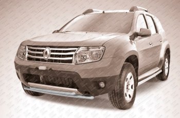 7 299 р. Защита переднего бампера Slitkoff (Ø 42+Ø 42, двойная).  Renault Duster  HS (2010-2015) дорестайлинг (Сталь с полимерным покрытием. Цвет: серебристый)  с доставкой в г. Кемерово. Увеличить фотографию 1