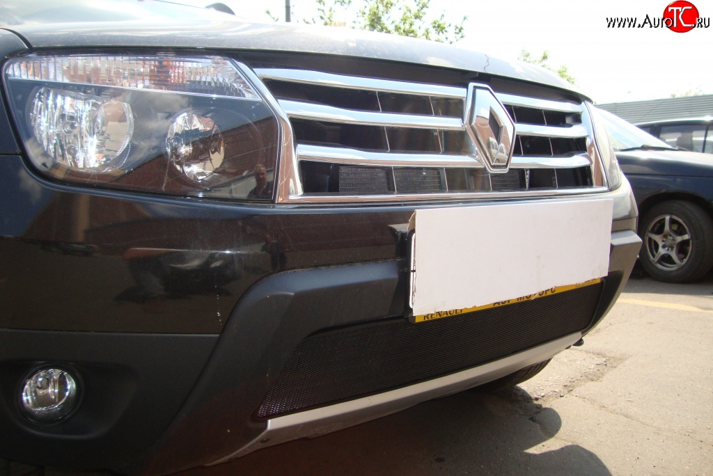 1 469 р. Сетка на бампер Russtal (хром) Renault Duster HS дорестайлинг (2010-2015)  с доставкой в г. Кемерово