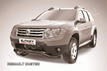 7 999 р. Защита переднего бампер Slitkoff  Renault Duster  HS (2010-2015) дорестайлинг (Цвет: серебристый)  с доставкой в г. Кемерово. Увеличить фотографию 1