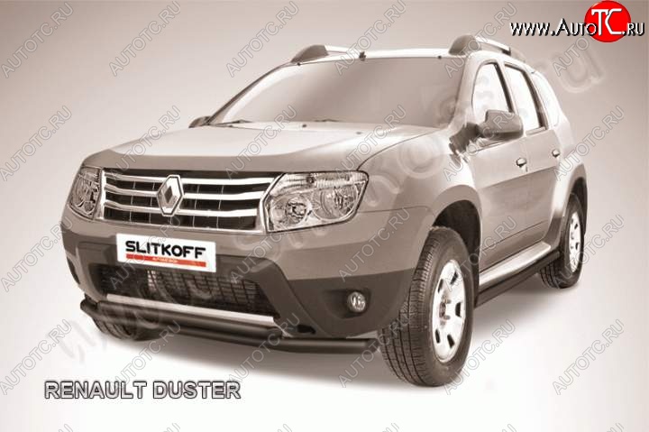 8 599 р. защита переднего бампера Slitkoff  Renault Duster  HS (2010-2015) дорестайлинг (Цвет: серебристый)  с доставкой в г. Кемерово