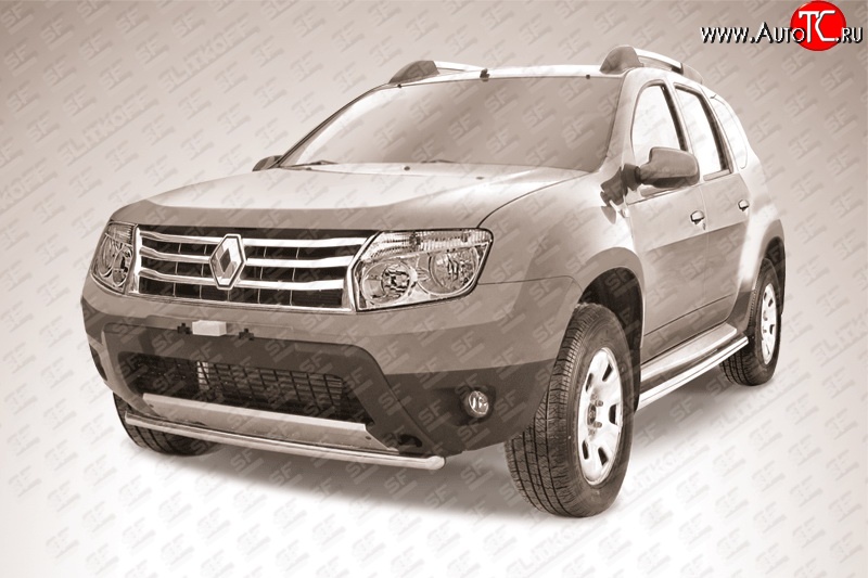 9 799 р. Одинарная защита переднего бампера диаметром 42 мм Slitkoff  Renault Duster  HS (2010-2015) дорестайлинг (Цвет: нержавеющая полированная сталь)  с доставкой в г. Кемерово