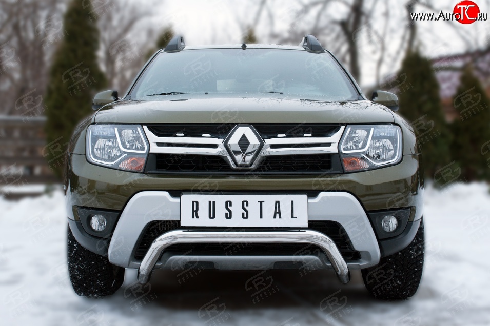 11 999 р. Защита переднего бампера (Ø63 мм волна, нержавейка) SLITKOFF  Renault Duster  HS (2015-2021) рестайлинг  с доставкой в г. Кемерово