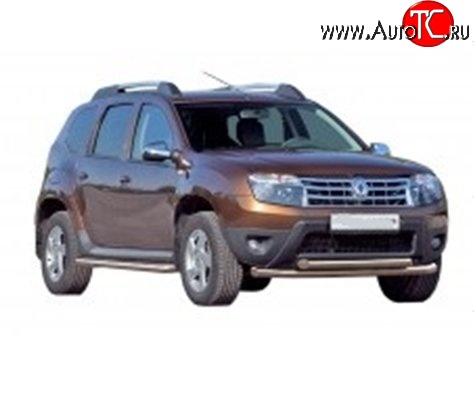 7 449 р. Широкая защита порогов из трубы диаметром 63.5 мм Металл Дизайн  Renault Duster  HS (2010-2015) дорестайлинг (сталь с полимерным покрытием, цвет серебро)  с доставкой в г. Кемерово