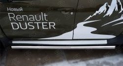 16 299 р. Защита порогов из круглой трубы диаметром 63 мм (рестайлинг) Russtal Renault Duster HS дорестайлинг (2010-2015) (Защита порогов с со скосами на торцах (вариант 1))  с доставкой в г. Кемерово. Увеличить фотографию 3