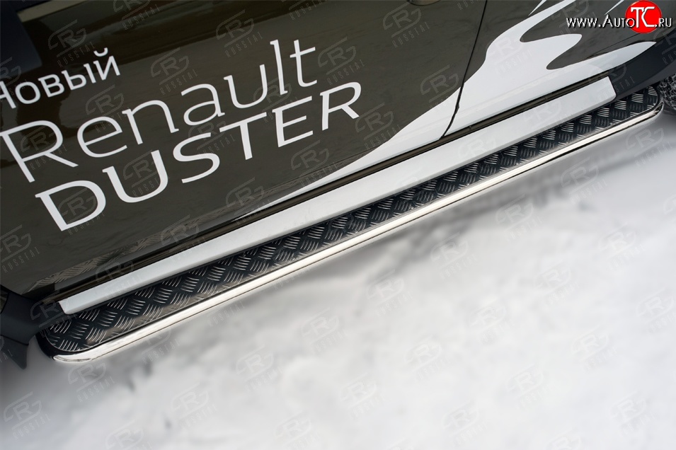 77 999 р. Широкая защита порогов (рестайлинг) Russtal Renault Duster HS рестайлинг (2015-2021) (Защита порогов с со скосами на торцах (вариант 1))  с доставкой в г. Кемерово