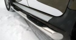 83 999 р. Защита порогов с пластиковыми вставками для ног из круглой трубы диаметром 76 мм (рестайлинг) Russtal Renault Duster HS дорестайлинг (2010-2015) (Защита порогов с со скосами на торцах (вариант 1))  с доставкой в г. Кемерово. Увеличить фотографию 2