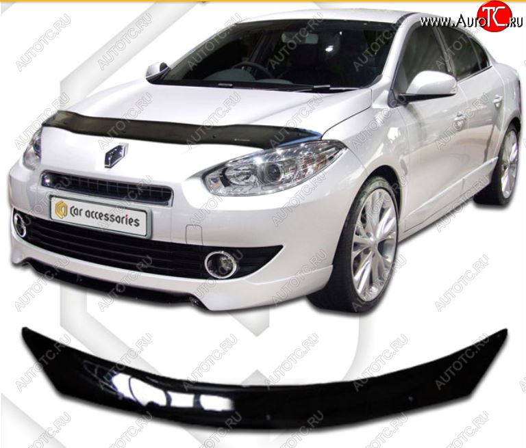 3 079 р. Дефлектор капота CA-Plastic Renault Fluence дорестайлинг (2010-2012) (Classic черный, Без надписи)  с доставкой в г. Кемерово