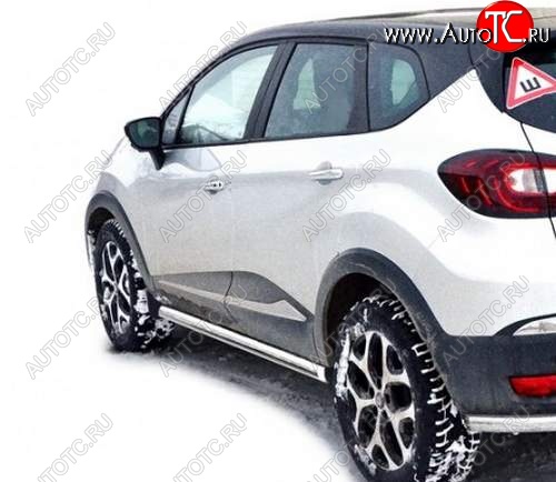 10 846 р. Защита порогов ТехноСфера (Техно Сфера) (Сталь с покрытием, 63.5 mm)  Renault Kaptur (2016-2025) дорестайлинг, рестайлинг (цвет: Серебристый)  с доставкой в г. Кемерово
