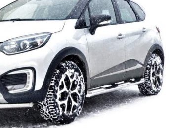 Защита порогов ТехноСфера (Техно Сфера) (нержавейка, с проступью, d76 mm) Renault Kaptur (2016-2025) дорестайлинг, рестайлинг