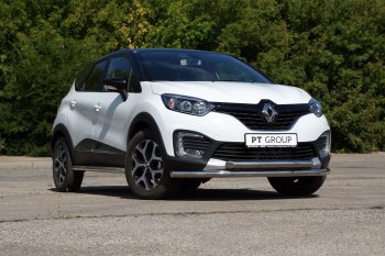 22 349 р. Защита переднего бампера двойная из труб d63/63 мм Petroil Tuning  Renault Kaptur (2016-2020) дорестайлинг (Нержавеющая полированная сталь)  с доставкой в г. Кемерово. Увеличить фотографию 2