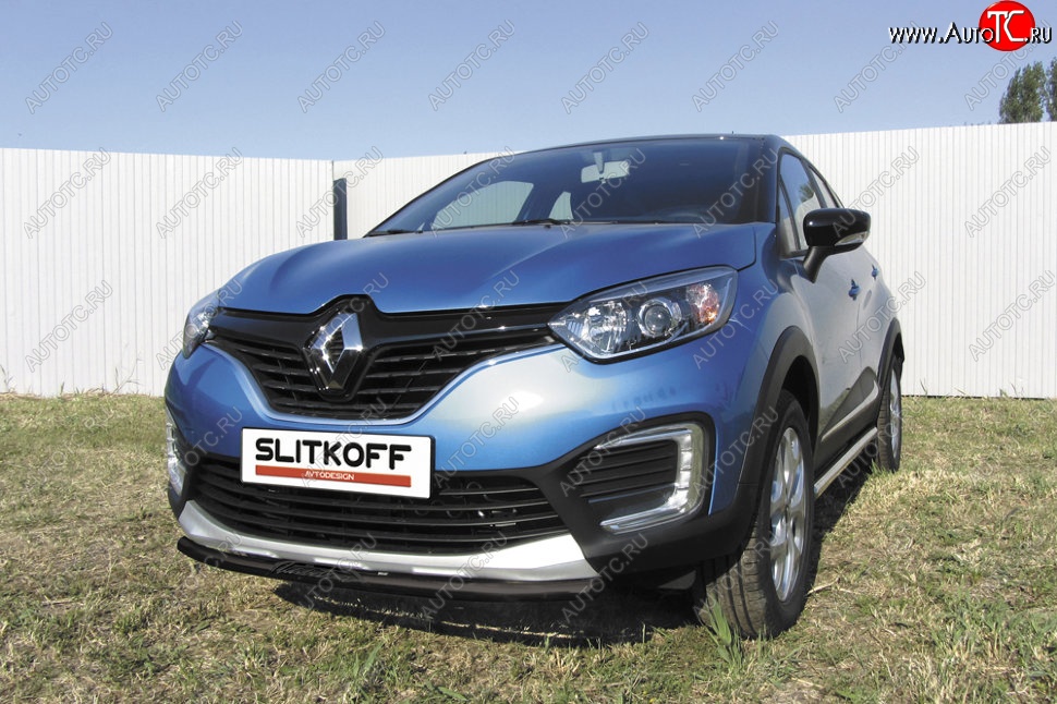 6 249 р. Защита переднего бампера из трубы d42 Slitkoff  Renault Kaptur (2016-2020) дорестайлинг (Цвет: серебристый)  с доставкой в г. Кемерово