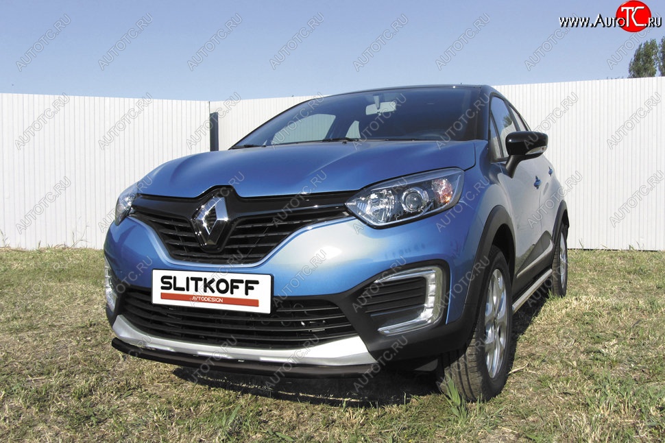 6 249 р. Защита переднего бампера из трубы d42 Slitkoff  Renault Kaptur (2016-2020) дорестайлинг (Цвет: серебристый)  с доставкой в г. Кемерово