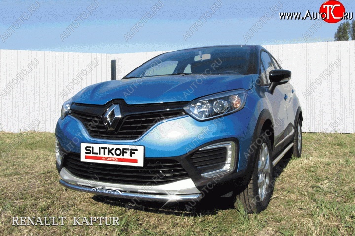 8 899 р. Одинарная защита переднего бампера диаметром 42 мм с надписью Slitkoff  Renault Kaptur (2016-2020) дорестайлинг (Для автомобиля 2WD)  с доставкой в г. Кемерово