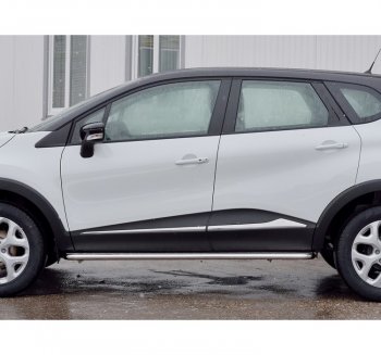 Широкая защита порогов из трубы диаметром 42 мм SLITKOFF v2 Renault Kaptur (2016-2025) дорестайлинг, рестайлинг