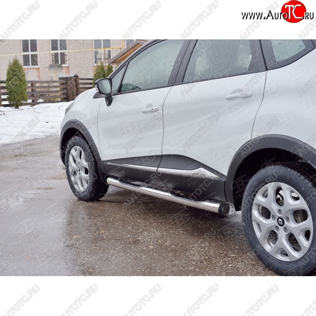 22 549 р. Защита порогов с пластиковыми вставками для ног из круглой трубы d76 мм SLITKOFF v2  Renault Kaptur (2016-2025) дорестайлинг, рестайлинг  с доставкой в г. Кемерово