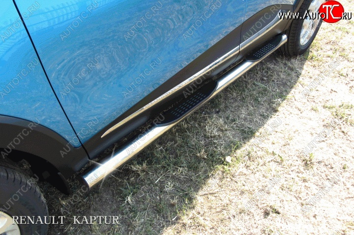 17 699 р. Защита порогов для ног из круглой трубы диаметром 76 мм Slitkoff Renault Kaptur рестайлинг (2020-2025) (Для автомобиля 2WD)  с доставкой в г. Кемерово