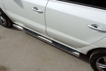 24 549 р. Защита порогов с пластиковыми вставками для ног из круглой трубы диаметром 76 мм SLITKOFF v3 Renault Koleos Phase 1 (2007-2011)  с доставкой в г. Кемерово. Увеличить фотографию 3