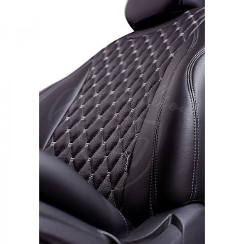 13 949 р. Чехлы для сидений Lord Autofashion Байрон (экокожа, сплошная спинка, 2 П- и 1 Г-образных подголовника) Renault Logan 1 дорестайлинг (2004-2010) (Черный, вставка черная, строчка серая)  с доставкой в г. Кемерово. Увеличить фотографию 2