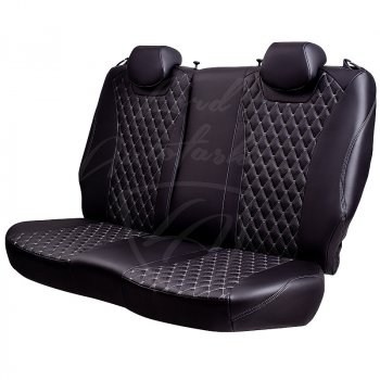 13 949 р. Чехлы для сидений Lord Autofashion Байрон (экокожа, сплошная спинка, 2 П- и 1 Г-образных подголовника) Renault Logan 1 дорестайлинг (2004-2010) (Черный, вставка черная, строчка серая)  с доставкой в г. Кемерово. Увеличить фотографию 4