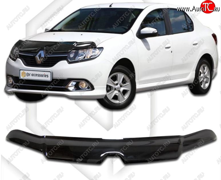 2 199 р. Дефлектор капота CA-Plastic  Renault Logan  2 (2014-2018) дорестайлинг (Classic черный, Без надписи)  с доставкой в г. Кемерово