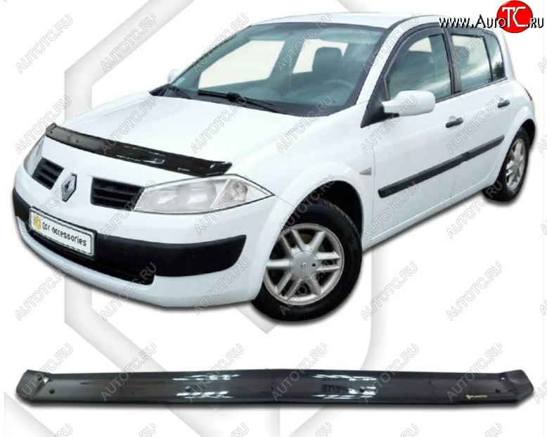 2 079 р. Дефлектор капота CA-Plastiс  Renault Megane  хэтчбэк 5 дв. (2002-2006)  дорестайлинг (Classic черный, Без надписи)  с доставкой в г. Кемерово