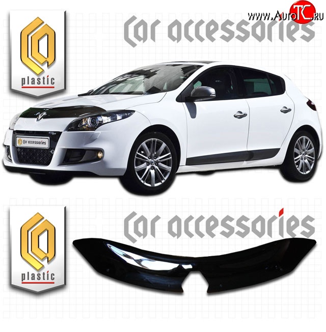 2 159 р. Дефлектор капота CA Plastic  Renault Megane  хэтчбэк 5 дв. (2008-2016) дорестайлинг,  рестайлинг (Classic черный, Без надписи)  с доставкой в г. Кемерово