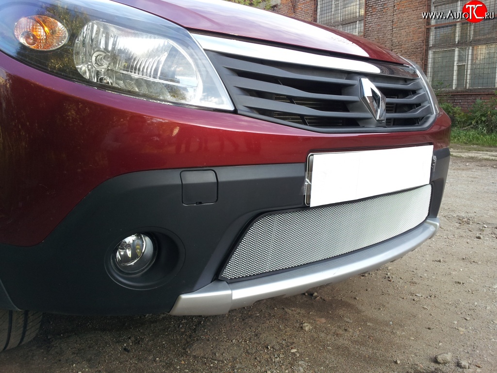 1 539 р. Сетка на бампер Russtal (хром) Renault Sandero Stepway (BS) (2010-2014)  с доставкой в г. Кемерово